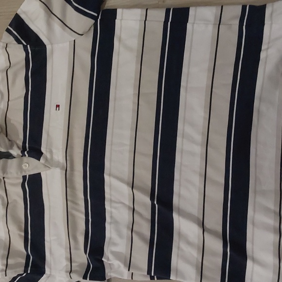 Tommy Hilfiger Men Dark Blue White Vertical Stripe Short Sleeve Polo - Picture 4 of 9